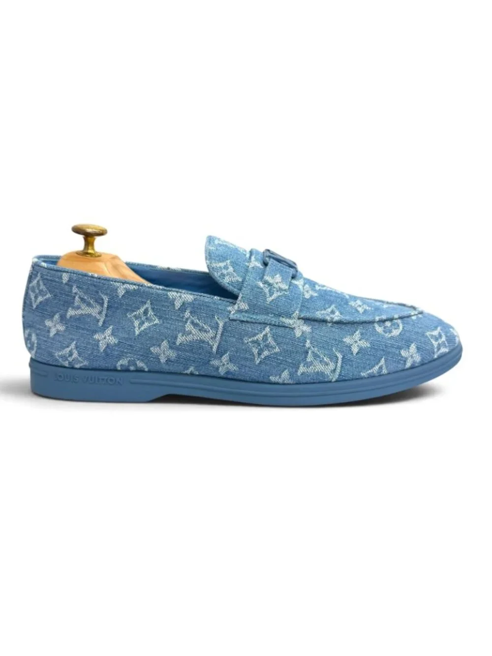 Louis Vuitton Estate Monogram Denim LV Logo Loafers Light Blue